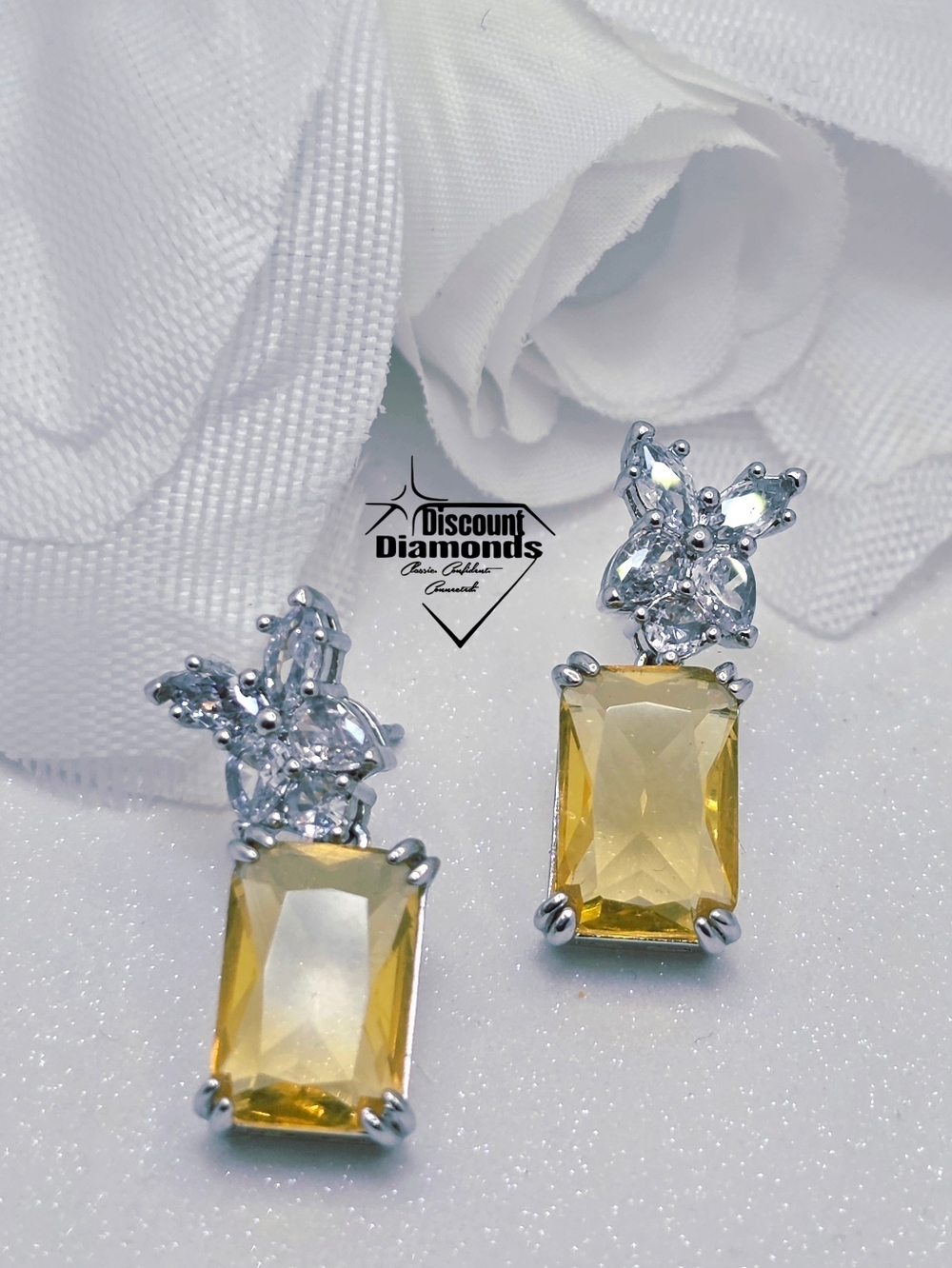 Yellow & Clear White Topaz Drop Earrings on 925 Sterling Silver - Picture 6 of 7
